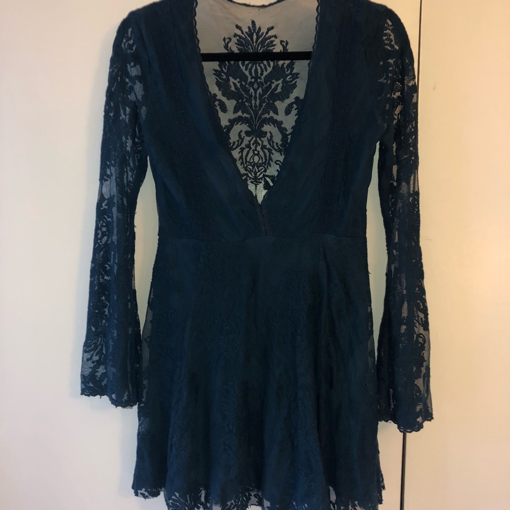 Free People teal lace mini dress